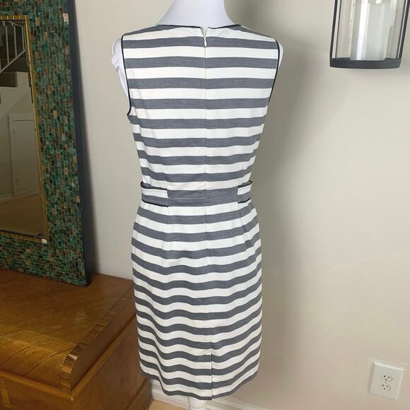 Banana Republic Size 6 Women's Striped Sheath Dress Gray White Fitted Minimalist - Picture 2 of 8